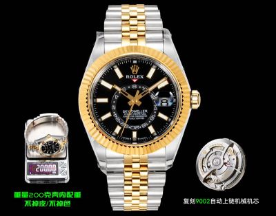 AR Factory Rolex Sky-Dweller 42mm 9002 Movement Black Face TT Gold Jubilee Band Watch